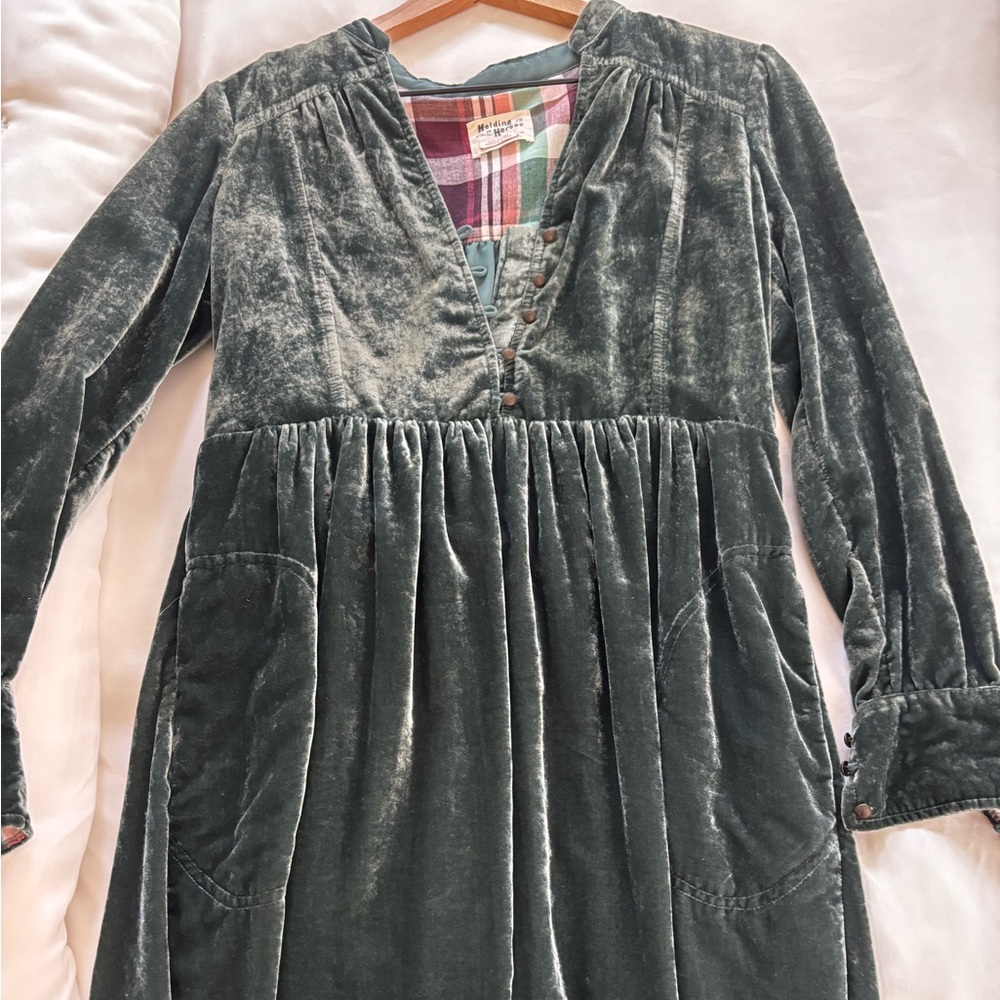 HOLDING HORSES Velvet Dress in Deep Green